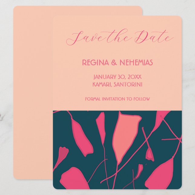Carte Save The Date avec roses plates (Devant / Derrière)
