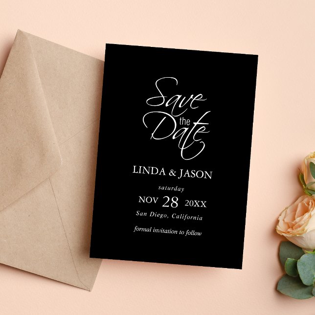 Carte "Save The Date" Élégante Noir & Blanc pour M (Black and white elegant save the date card announces your wedding with timeless style.)