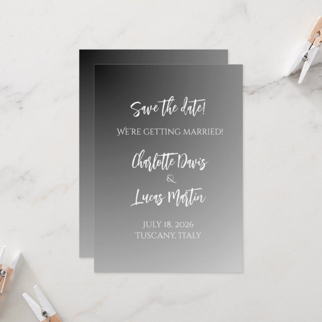 Carte "Save the Date" élégante noir et blanc pour  (Devant/Arrière en situation)