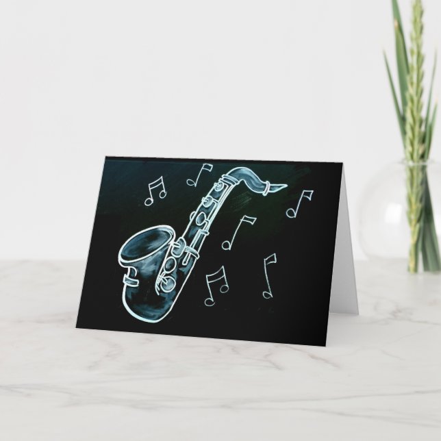 Carte Saxophone And Music Notes (Devant)