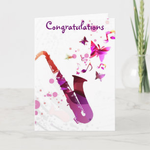 Carte Saxophone cute music butterflies Congratulations