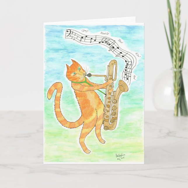 Carte Saxophone de chat Jazz MungoGerry Mulligan hommage (Devant)