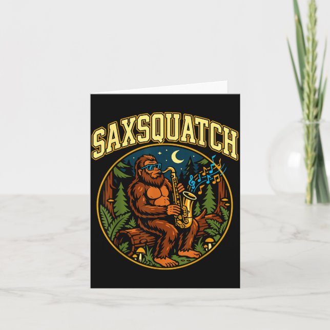 Carte Saxsquatch Bigfoot Saxophone Player Jazz Music Hum (Devant)