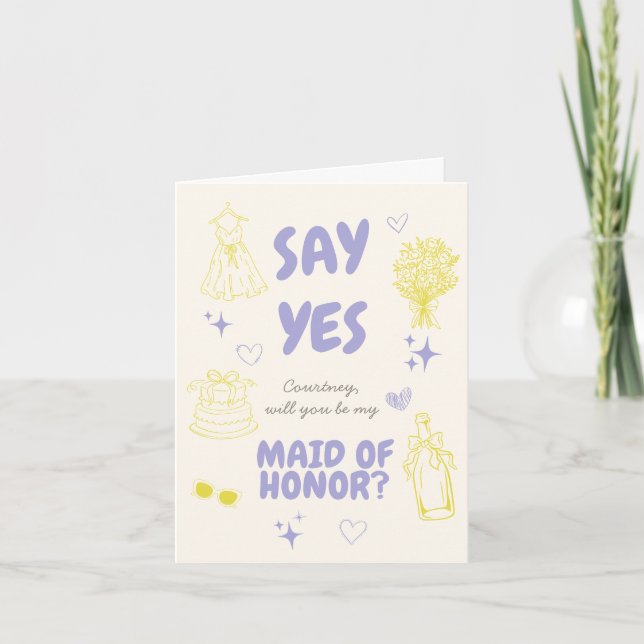 Carte Say Yes Lavender + Yellow Doodle Proposal (Devant)