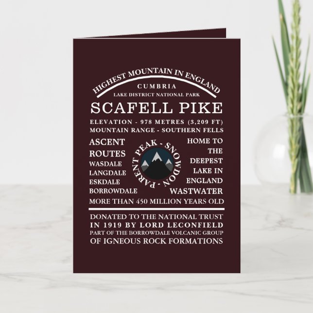 Carte Scafell Pike, Information sur l'expédition en mont (Devant)