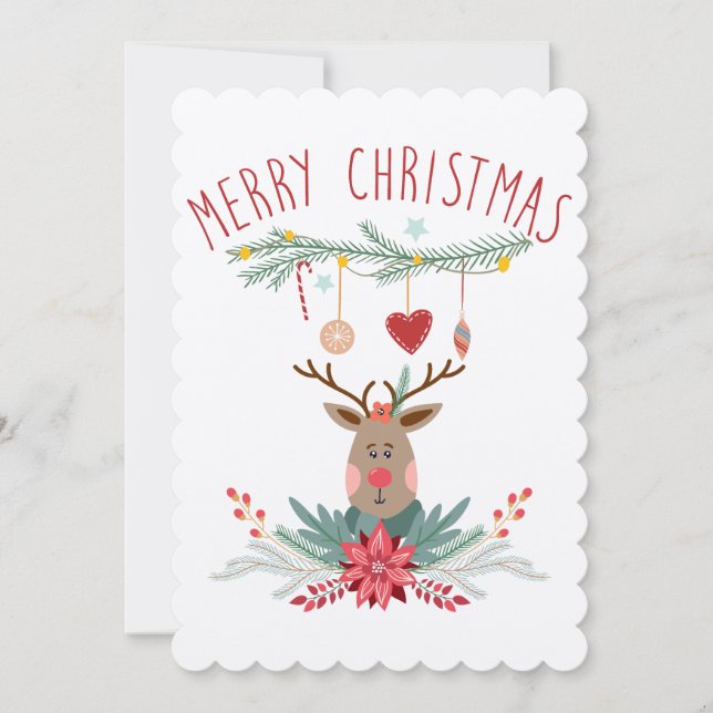 Carte scandinave de Noël père Noël Reindeer (Devant)