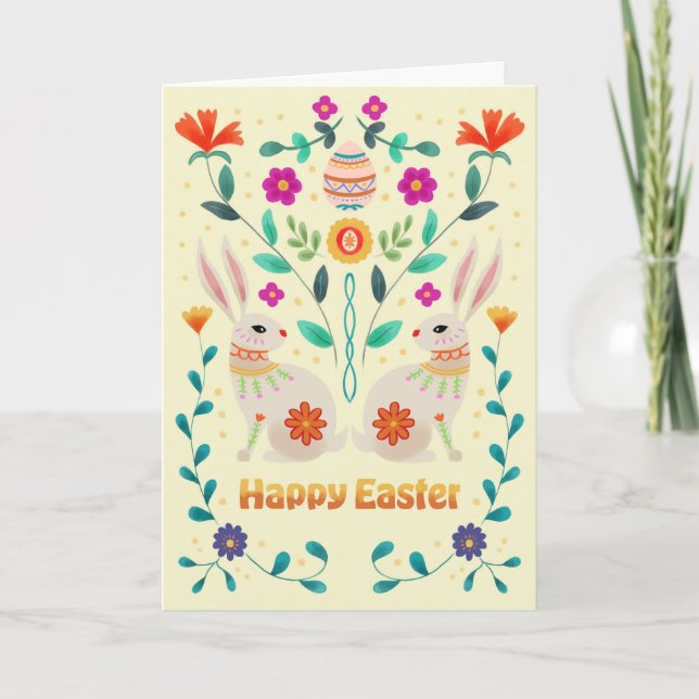 Carte Scandinavian Folk Easter Bunnies  (Devant)