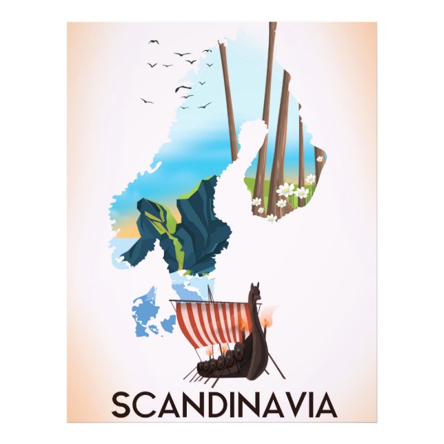 Carte Scandinavie Carte de voyage Viking poster (Devant)