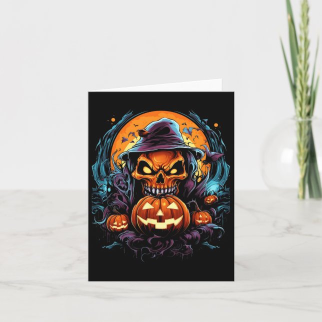 Carte Scary Éffrayant Château Halloween Citrouille sorci (Devant)