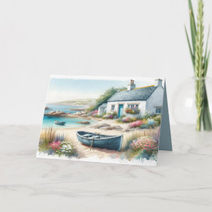 Carte Scène de bord de mer à l'aquarelle de cottage côti
