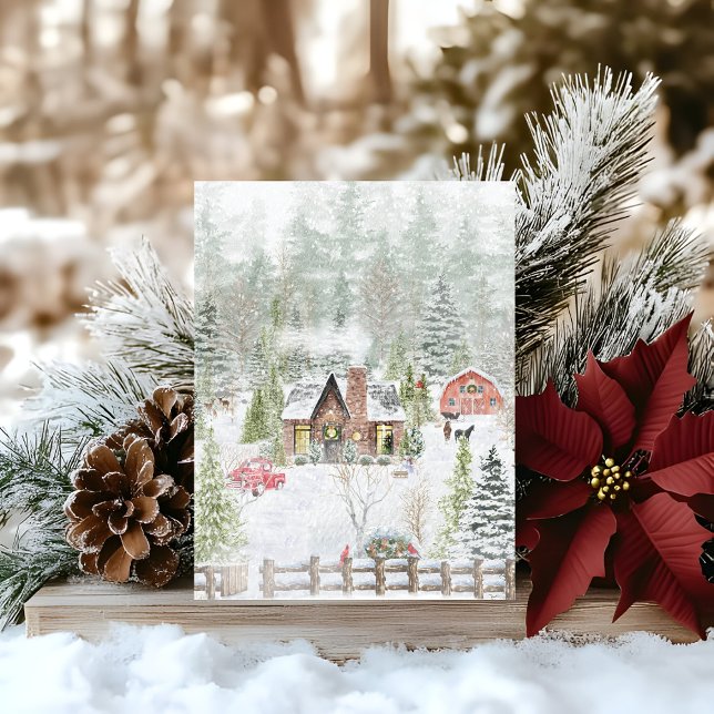 Carte Scène de cabane de Noël en hiver enneigé (Créateur téléchargé)