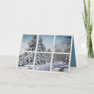 Carte scène de campagne hivernale dans une fenêtre en fl