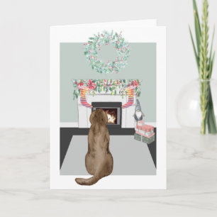 Carte Scène de cheminée avec chien labrador chocolat de