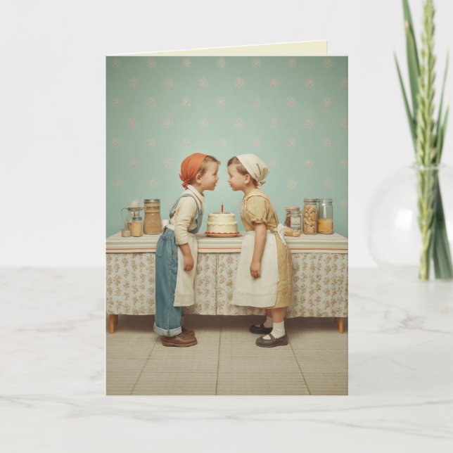 Carte Scène de cuisine d'anniversaire de l'enfance vinta (Devant)