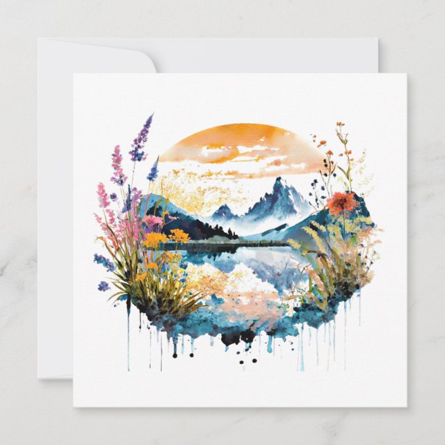 Carte Scène de montagne à l'aquarelle (Devant)