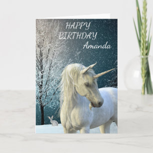 Carte Scène de neige de licorne magique d'anniversaire p