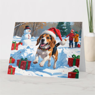 Carte Scène de neige festive de Noël avec Beagle