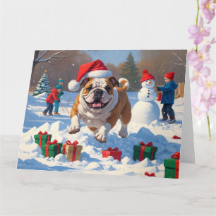 Carte Scène de neige festive de Noël de Bouledogue