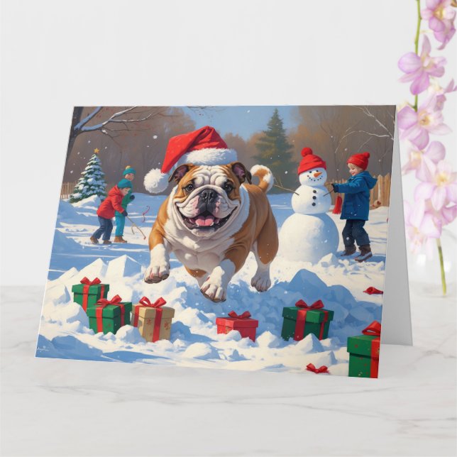 Carte Scène de neige festive de Noël de Bouledogue (Orchidée)