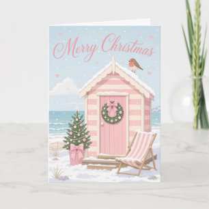 Carte Scène de Noël de cabane de plage pastel mignonne