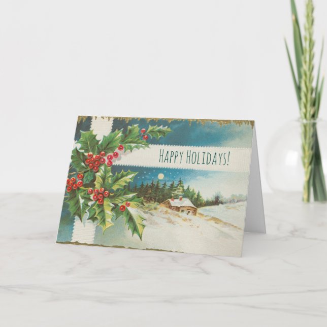 Carte Scène de Noël Holly Neige Hiver (Devant)