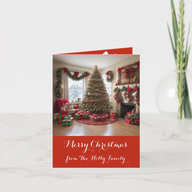 Carte Scène De Noël Rétro, Arbre, Cadeaux, (Devant)