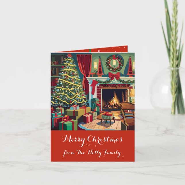 Carte Scène De Noël Rétro, Arbre, Cadeaux, (Devant)