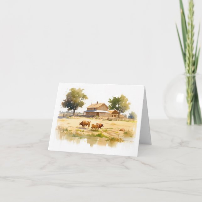 Carte Scène de pays avec vaches et eau vierge salutation (Devant)