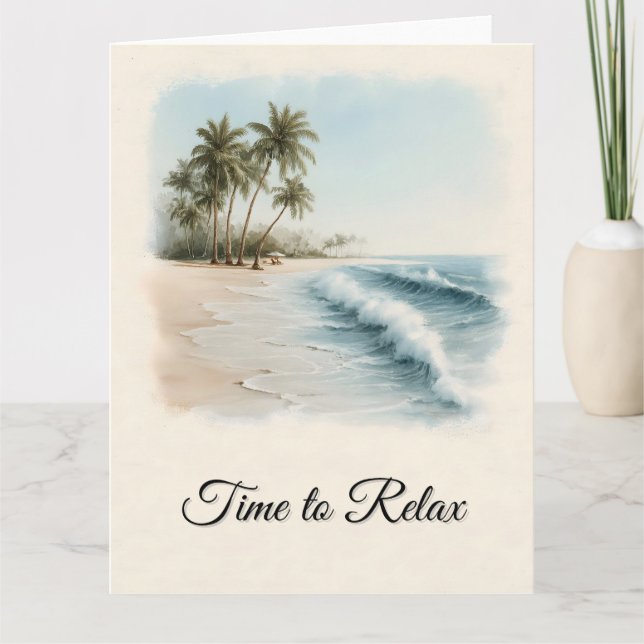 Carte Scène de plage tropicale à l'aquarelle (Devant)
