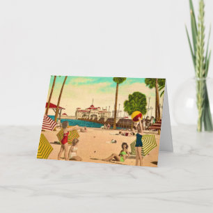 Carte Scène de plage vintage pour anniversaire 