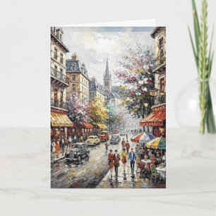 Carte Scène de rue animée d'un café dans une ville europ