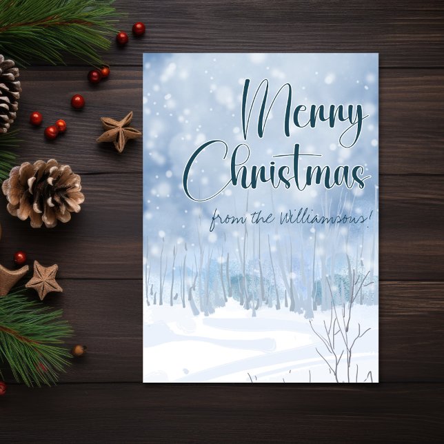 Carte Scène D'Hiver Luc 2:11 Le Sauveur Est Né Noël (Savior Is Born Luke 2:11 Snowy Winter Scene Christmas Card)