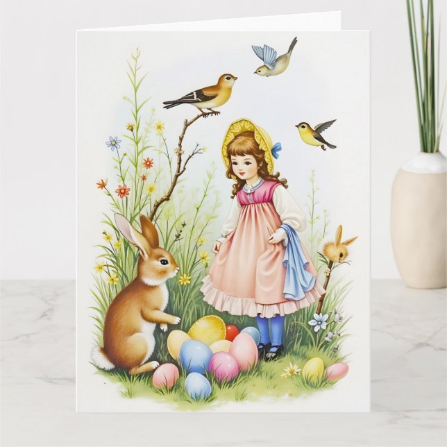 Carte Scène du printemps avec les oeufs de la fille, du  (Devant)