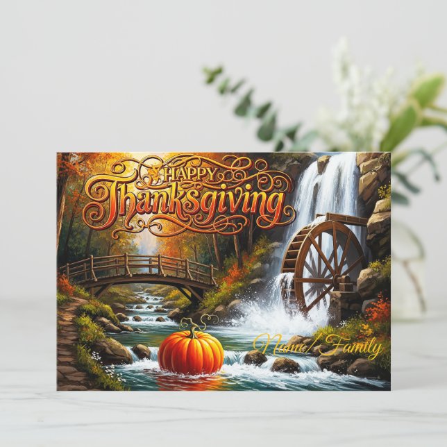 Carte Scène forestière de Thanksgiving heureuse (Debout devant)