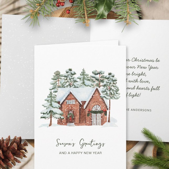 Carte Scène hivernale de Cottage enneigé Pins de Noël (Créateur téléchargé)