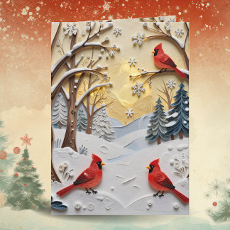 Carte Scène hivernale | Forêt enchantée et cardinaux