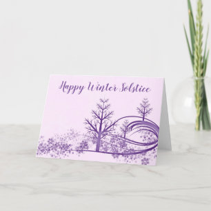 Carte Scène hivernale rose violet Joyeux solstice d'hive