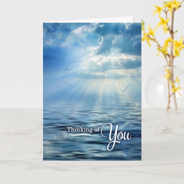 Carte Scenic Ocean View Cloud Reflection Thinking of You (Fleur jaune)
