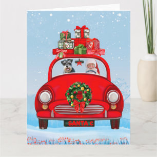 Carte schnauzer Chien Dans Voiture Avec Père Noël