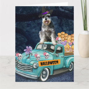 Carte Schnauzer Chien Halloween Camion Effrayant nuit