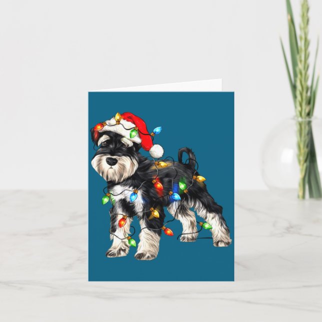 Carte Schnauzer Christmas Dog Christmas Lights Santa Hat (Devant)