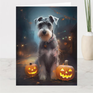 Carte Schnauzer d'Halloween avec la peur Citrouille