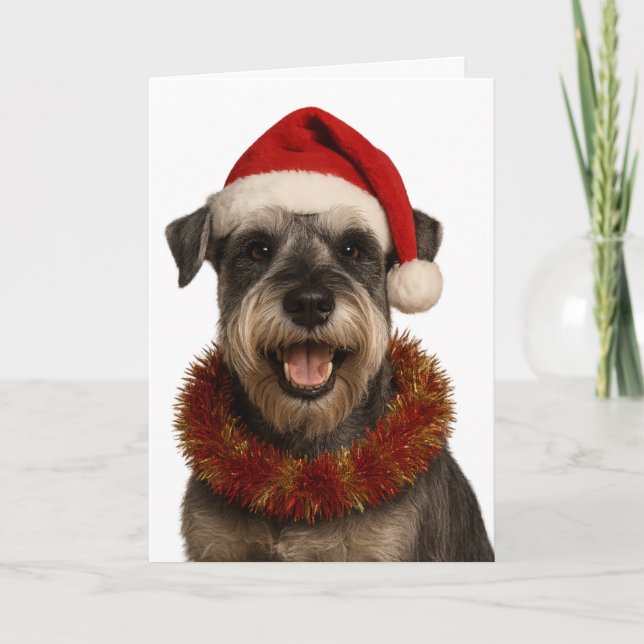 Carte Schnauzer in a Santa hat Christmas card (Devant)