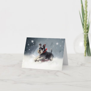 Carte Schnauzer miniature neige de Noël hiver