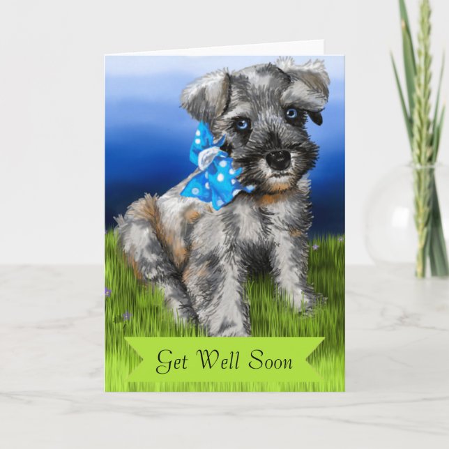Carte Schnauzer Puppy avec Get Well Bientôt (Devant)