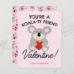 Carte scolaire Koala Bear Valentine's Day