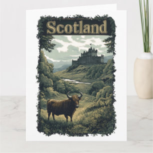 Carte Scotland Design : Highland Cow, Castle, and Scener