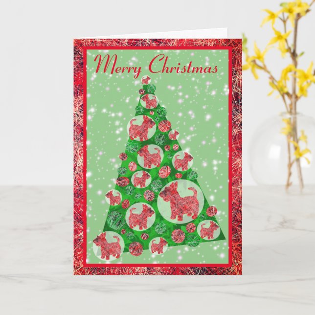 Carte Scottie Chien Silhouette Décor Arbre de Noël (Fleur jaune)