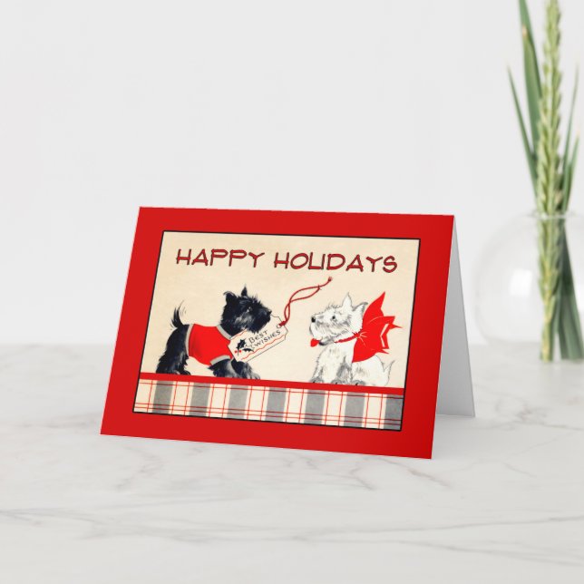 Carte Scottie Dog Black and White Happy Holidays (Devant)