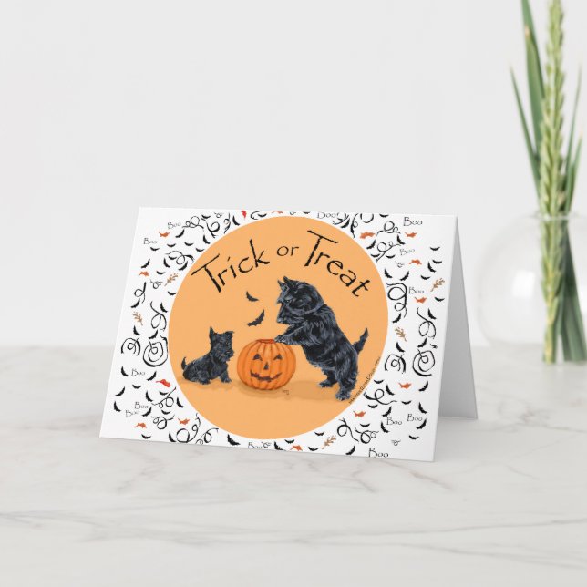 Carte SCOTTIE Papa et chiot Halloween (Devant)